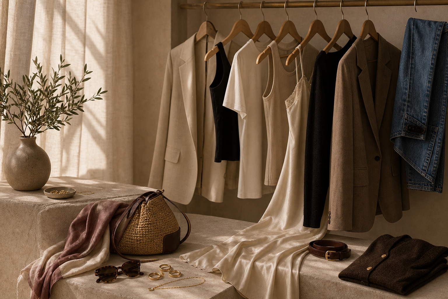 Avrienne Home page collection cover with a full capsule wardrobe edit in warm ivory studio light.