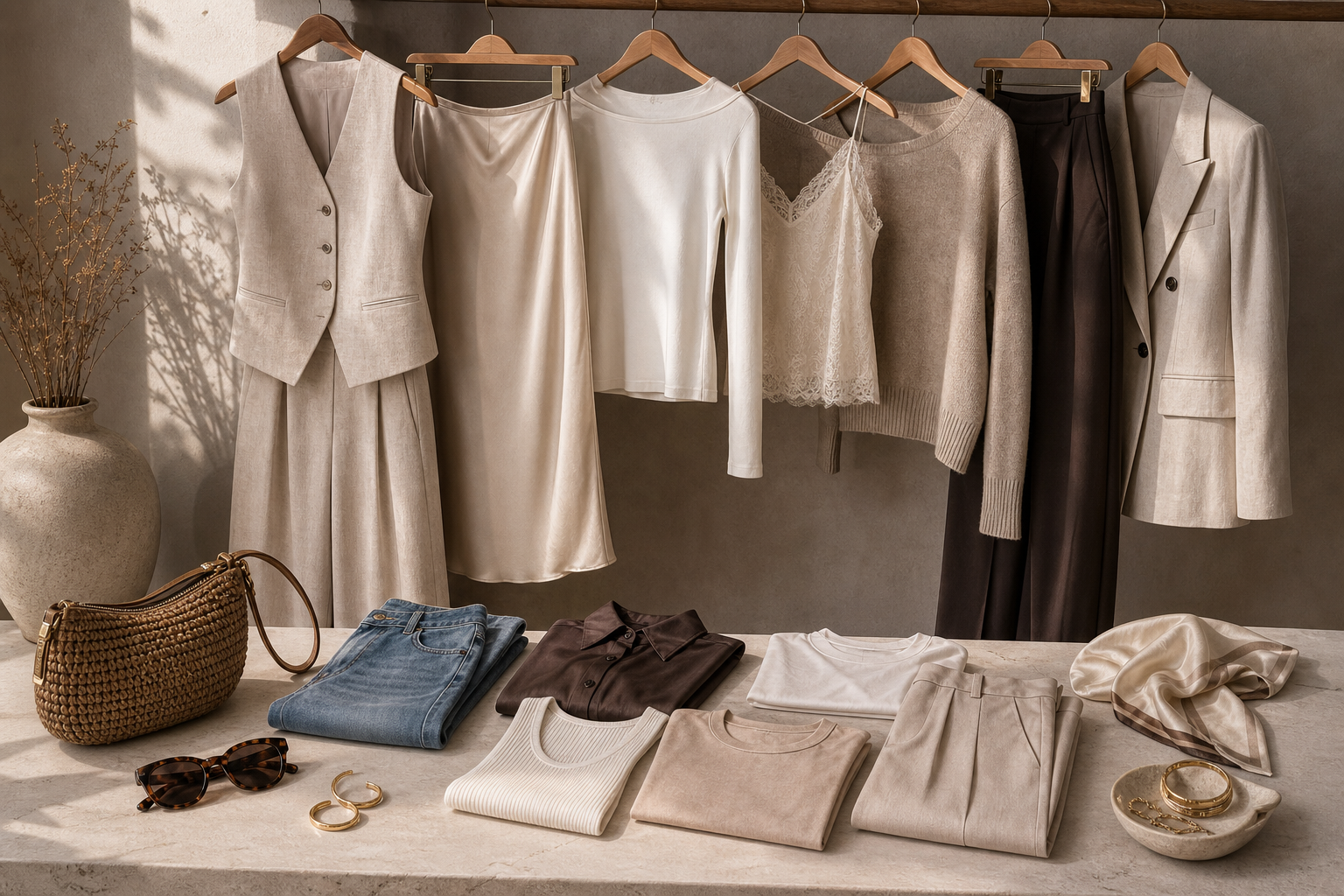 Avrienne The Capsule Edit collection cover with linen, tailoring, satin, knitwear, denim, and accessories.