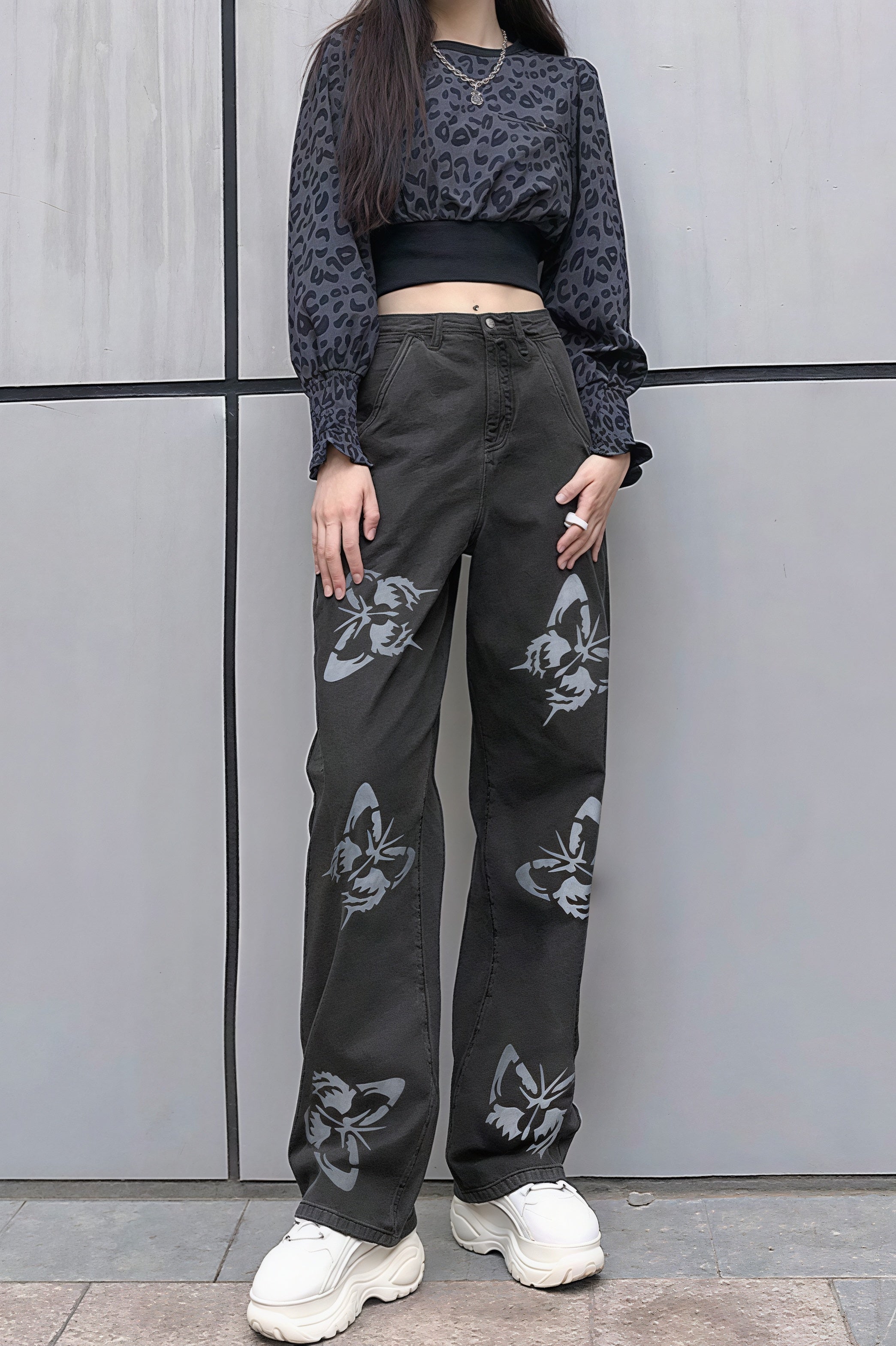 Butterfly Print Loose Straight Jeans image 3