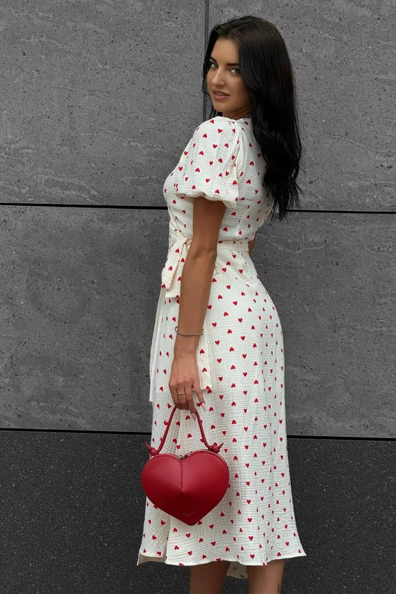 Cotton Print Tie Puff Sleeve Midi Dress image 8
