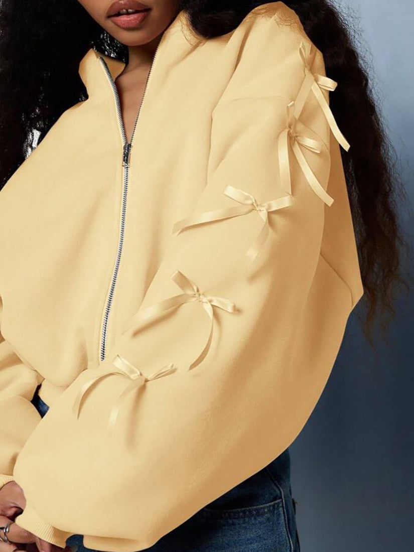 Embroidered Side Bow Zip Up Hoodie image 9