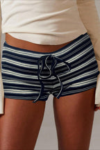 Simple Stripe Drawstring Low Waist Shorts image 5