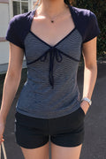 Striped Color Block Tie Fake Two Blouse image 1