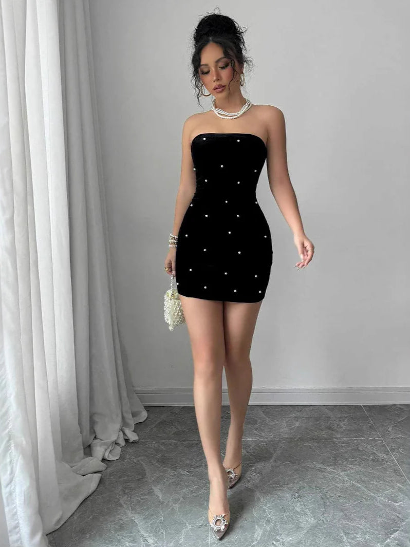 Pearl Velvet Party Evening Party Dress image 4