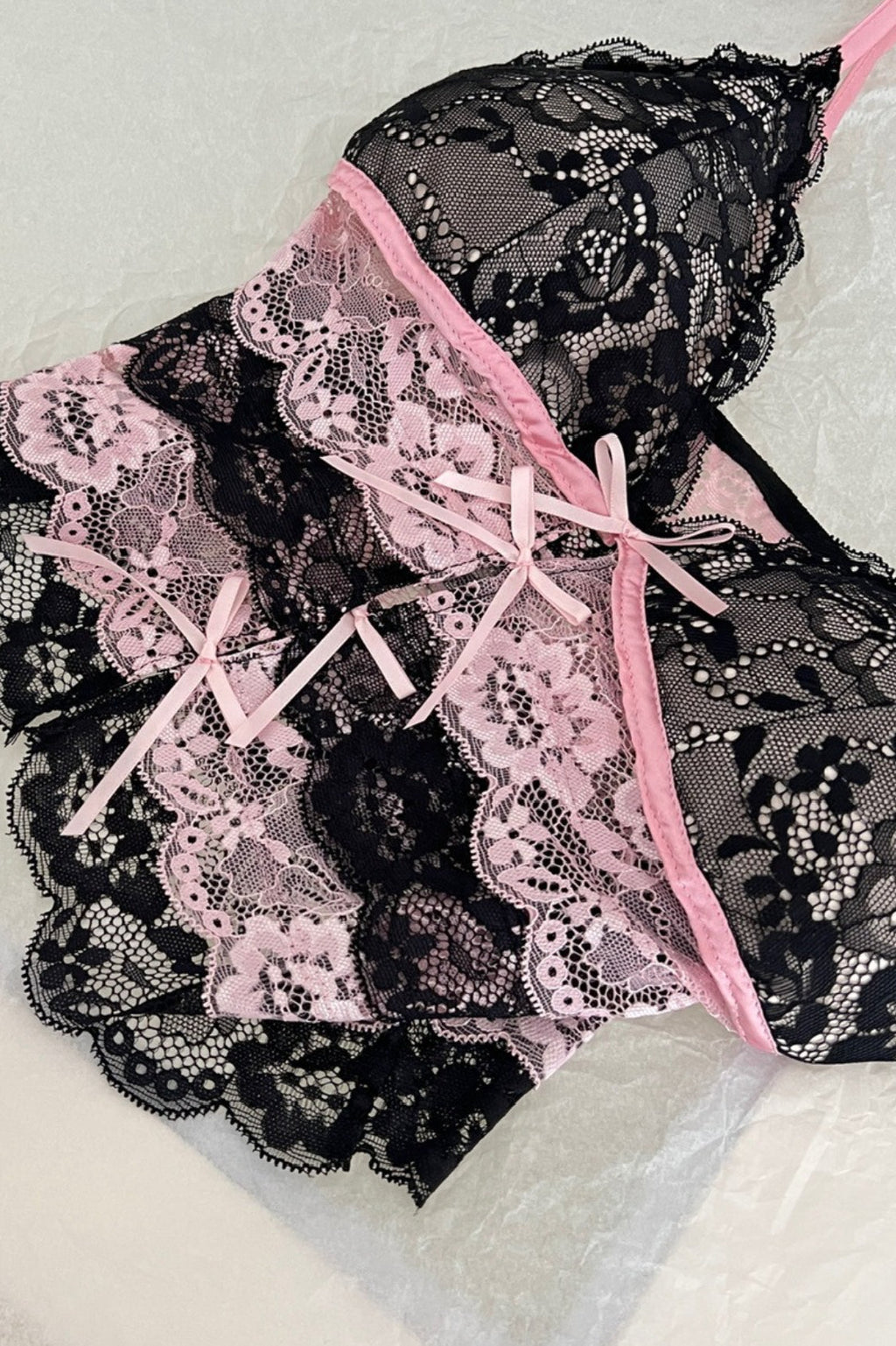 Sexy Black Pink Color Block Lace Trim Cami Top image 3