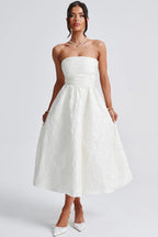 Solid Jacquard Strapless A-Line Party Dress image 8