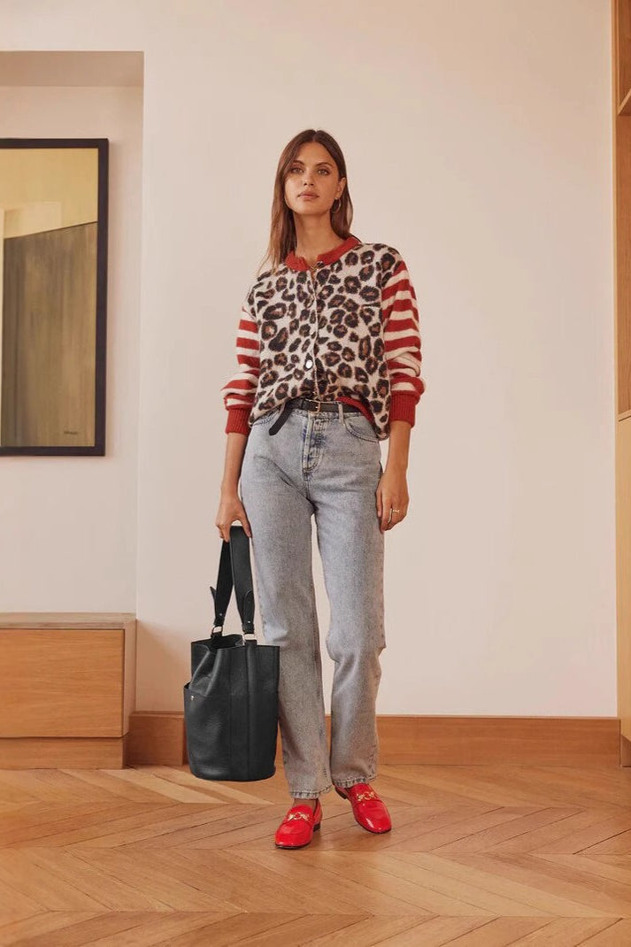 Leopard Print Contrast Cardigan Sweater image 2