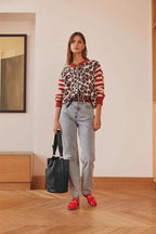 Leopard Print Contrast Cardigan Sweater image 2