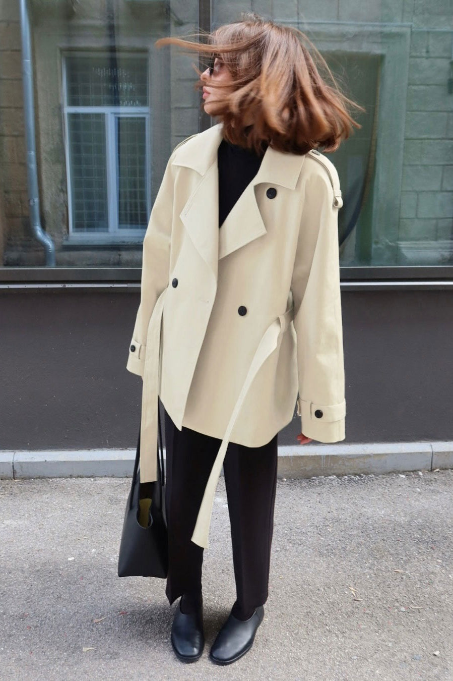 Belted Collared Loose Fit Jacket image 8