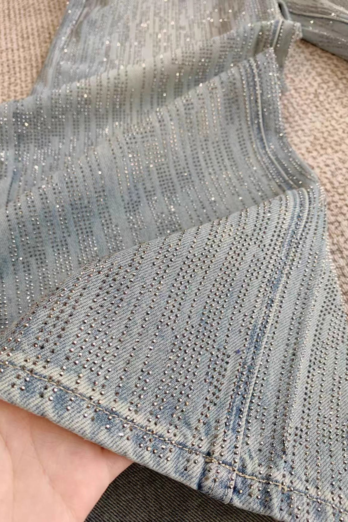 Sparkly All Rhinestone Washed Loose Wide Leg Jeans image 3