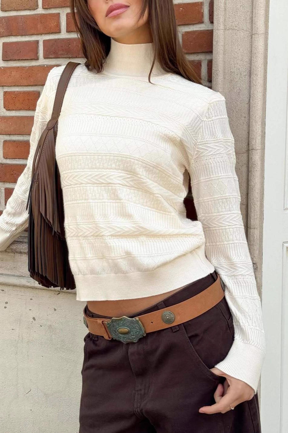 Cable Knit Round Neck Knit Top image 2