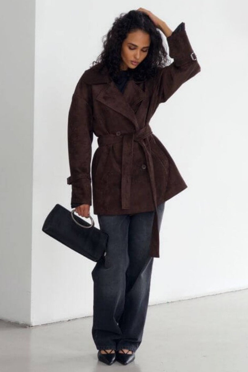 Vintage Suede Lapel Tie Waist Jacket Coat image 9