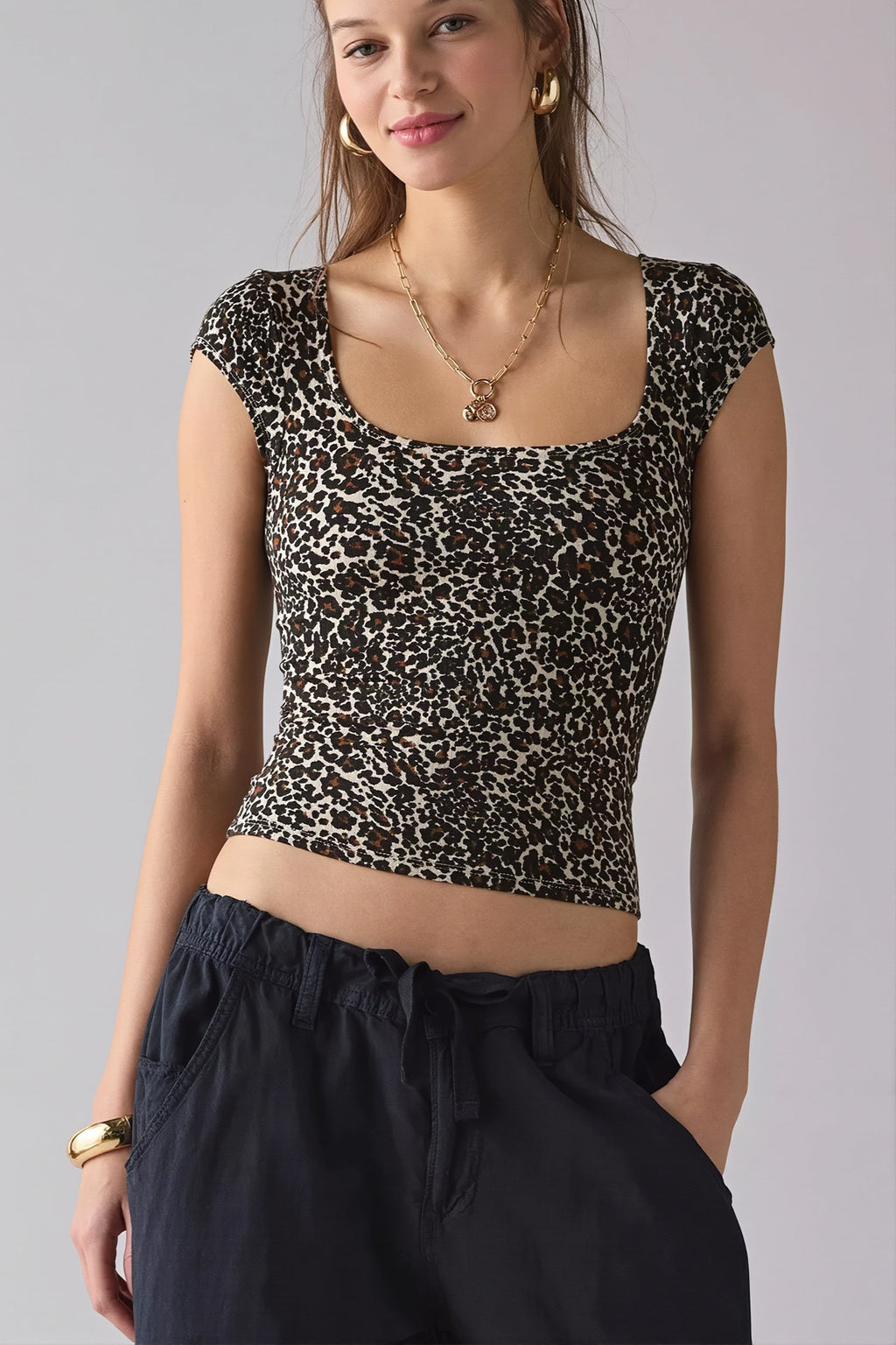Square Neck Ribbed Printed T-shirt image 2