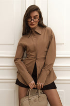Vintage Cotton Ruched Waist Slim Fit Blouse image 1