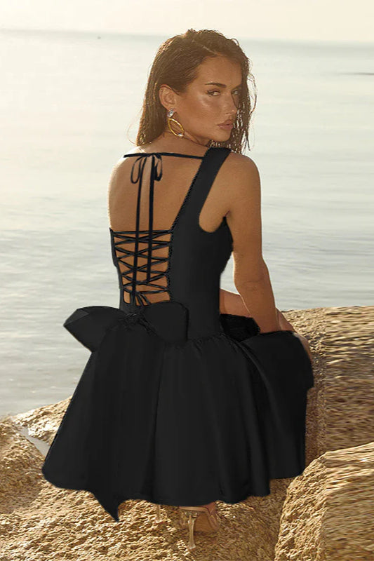 Floral Jacquard A-Line Backless Bow Party Dress image 7