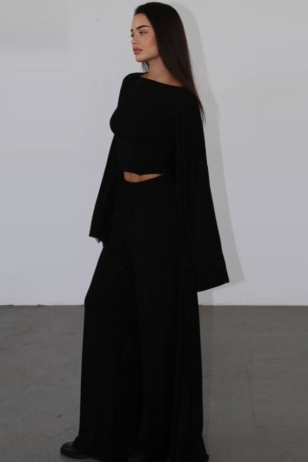 Solid Knit Flowly Long Sleeve Robe Three Piece Set image 14