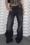Vintage Rhinestone Distressed Low Waist Wide Leg Jeans image 1