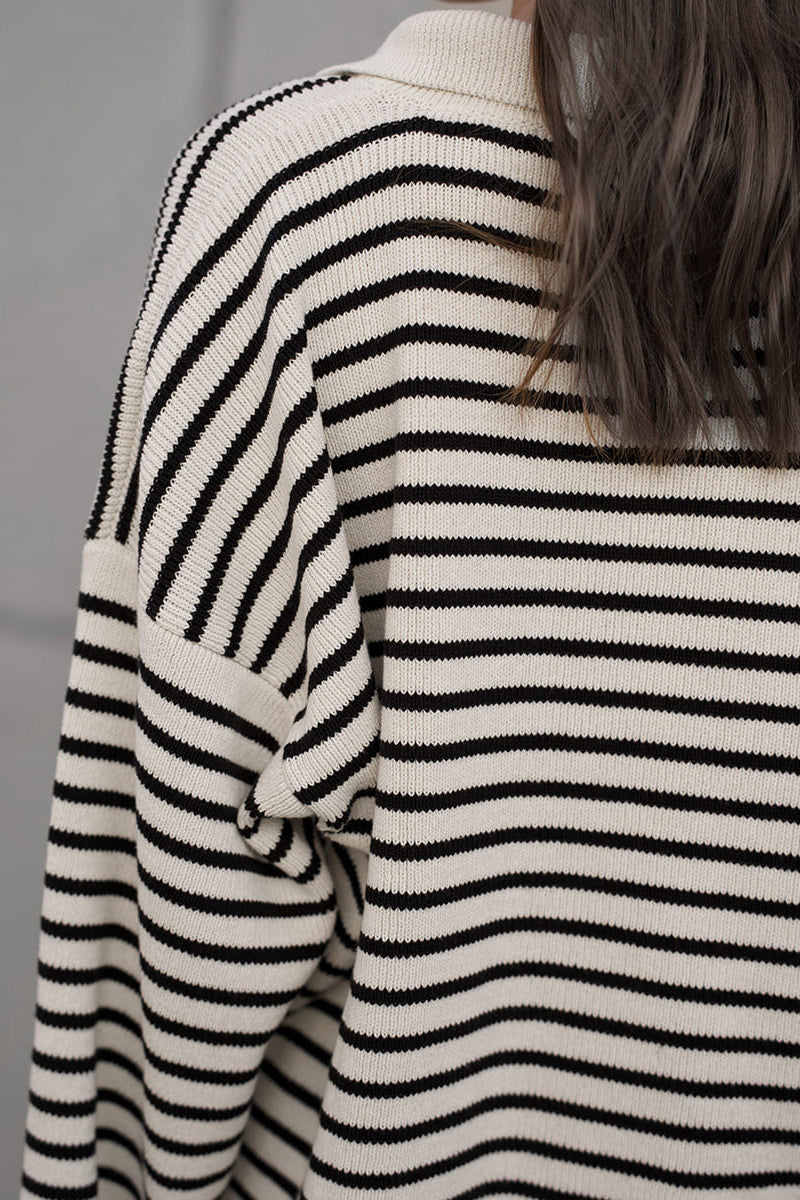 Striped Polo Neck Loose Fit Knit Sweater image 4