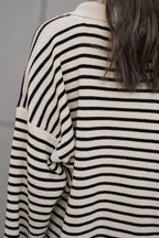 Striped Polo Neck Loose Fit Knit Sweater image 4