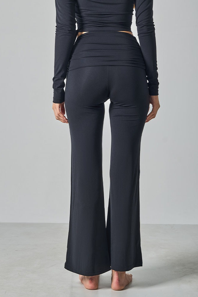 Solid Fitted Foldover Soft Pants image 14