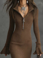 Valeria Ribbed Midi Dress detail view styled for Avrienne