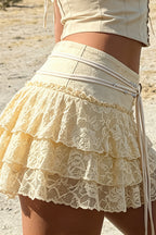 Chic Lace Drawstring Ruffle Tiered Mini Skirt image 3