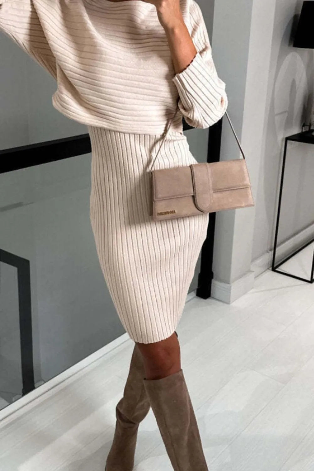 Adeline Ribbed Set detail view styled for Avrienne