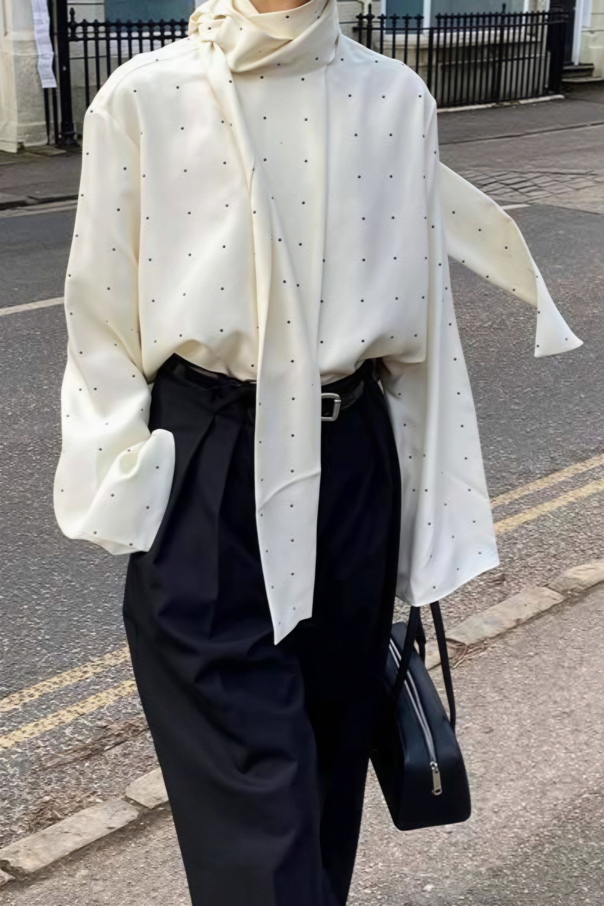 Ribbon Polka Dot Loose Commuter Blouse image 1