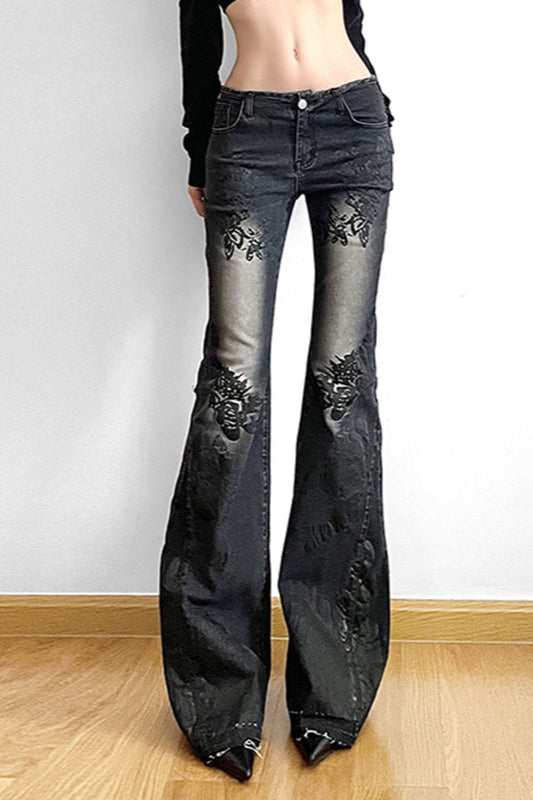 Vintage Plant Print Flared Jeans image 10