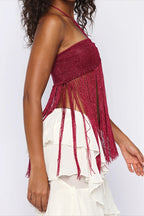 Sexy Tie Cami Hollow Tassel Halter Top image 5