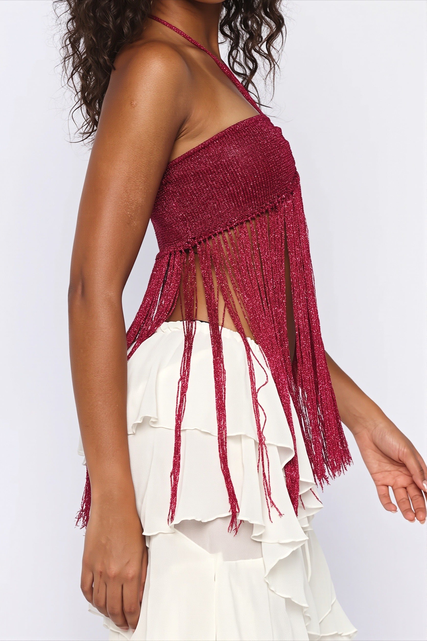 Sexy Tie Cami Hollow Tassel Halter Top image 5