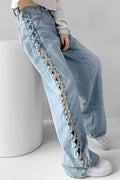 Side Braided Cutout Wide Leg Jeans image 1