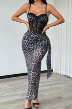 Sexy Leopard Print Lace Bodycon Maxi Dress image 6