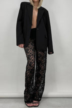 Lace Cutout Paneled High-Rise Straight Pants image 4