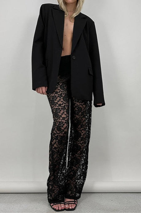 Lace Cutout Paneled High-Rise Straight Pants image 4
