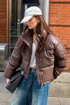 Cropped Faux Leather Insulated Puffer Jacket image 5