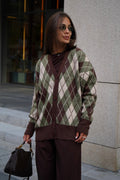 Thick Plaid V Neck Loose Long Sleeve Knit Cardigan image 1