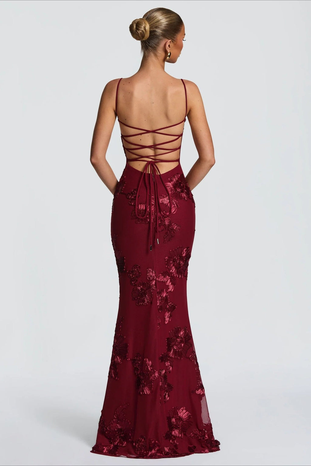 3D Applique Bone Pad Tie Back Solid Prom Dress image 16