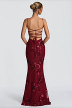 3D Applique Bone Pad Tie Back Solid Prom Dress image 16
