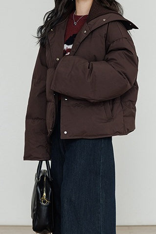 Knit Collar White Duck Down Puffer Jacket image 4