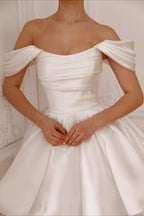 Minimalist Off Shoulder Tie Back Tulle Reception Dress image 4