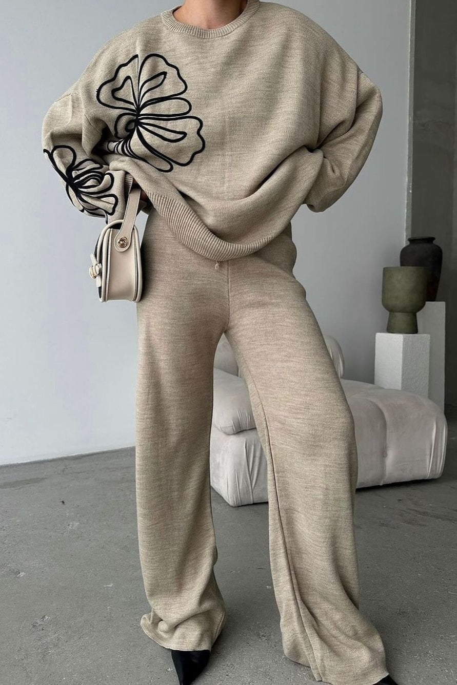 Casual Round Neck Knit Sweater with Pants Two Piece Set image 3