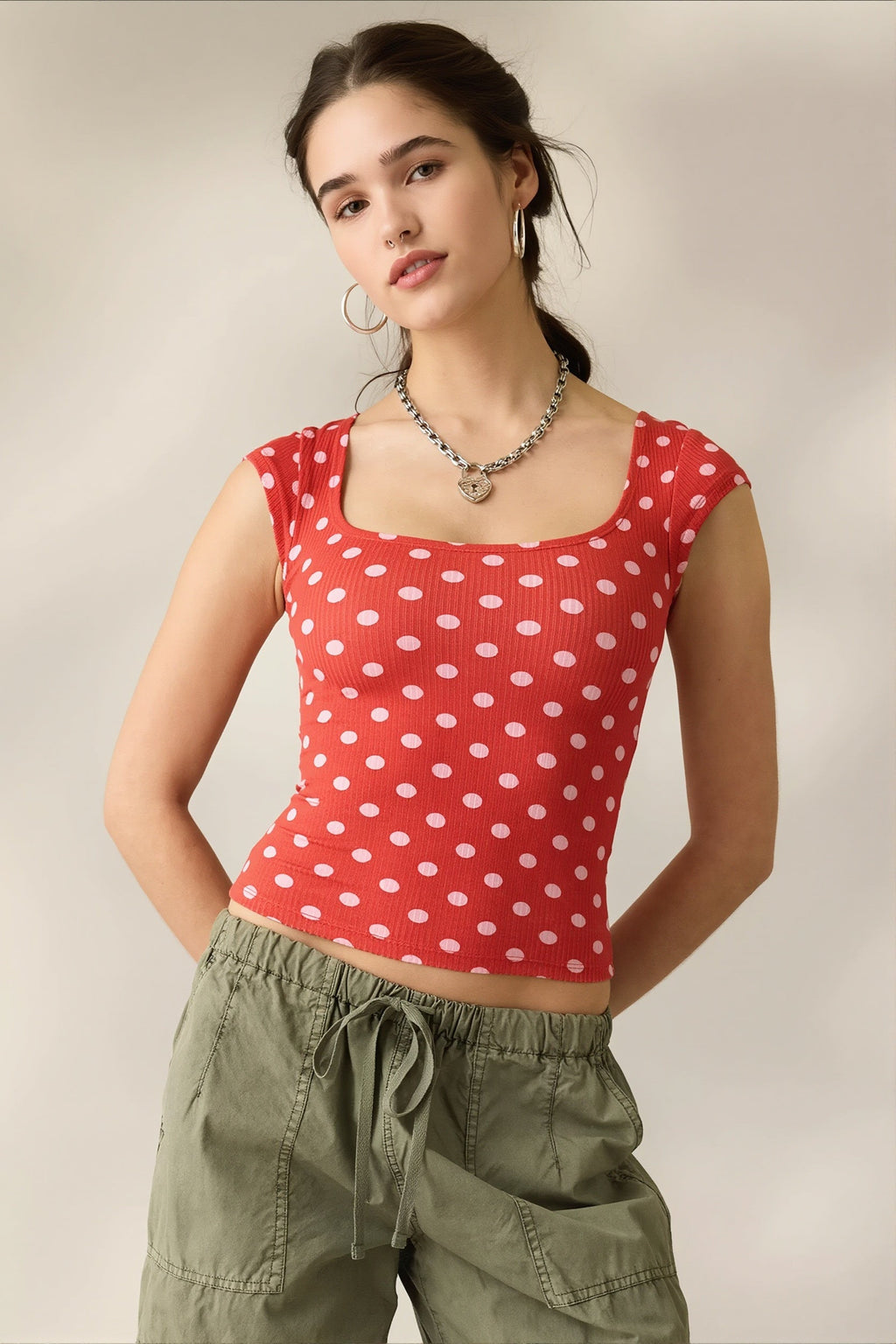 Square Neck Ribbed Printed T-shirt image 8