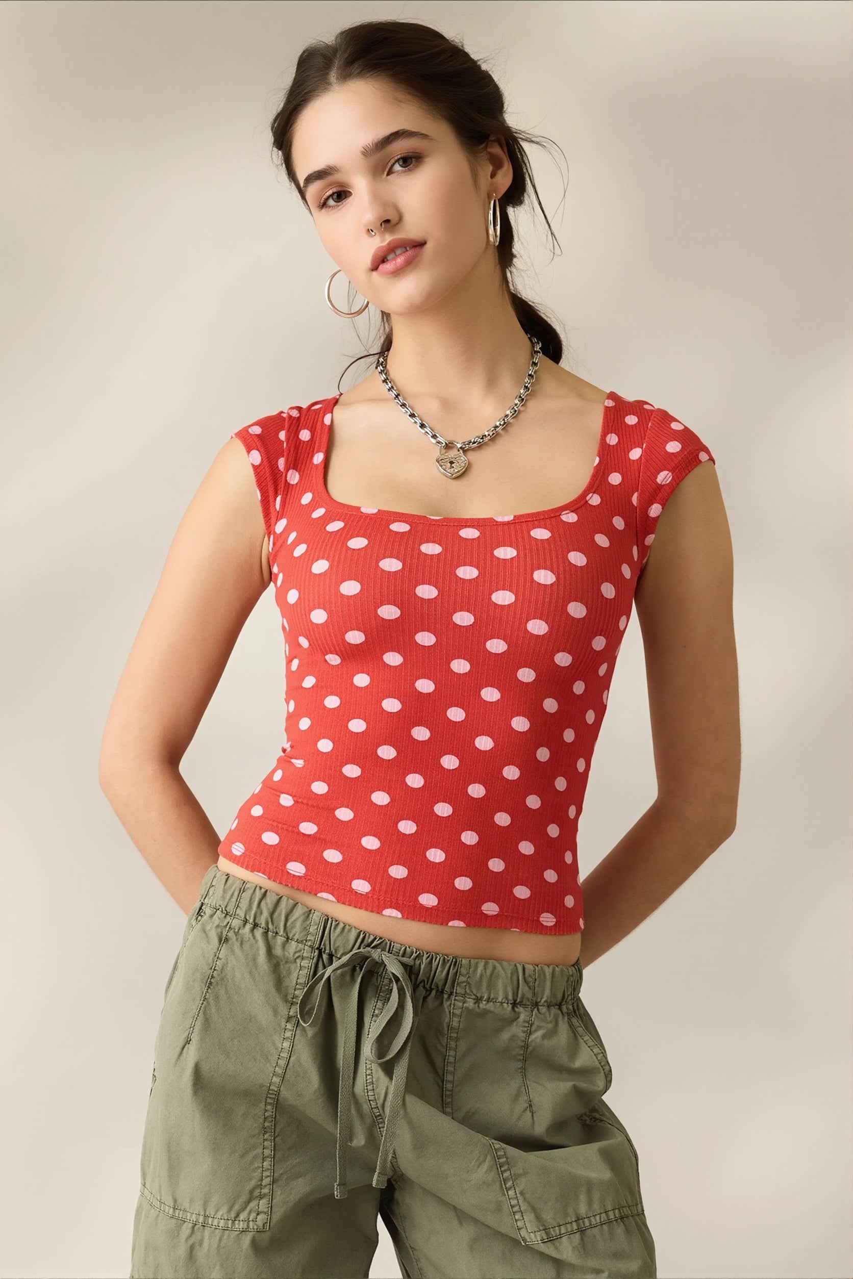 Square Neck Ribbed Printed T-shirt image 8