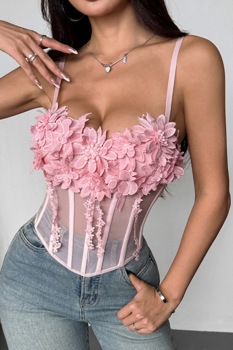 Floral Mesh Sexy Bustier Cami Top image 2