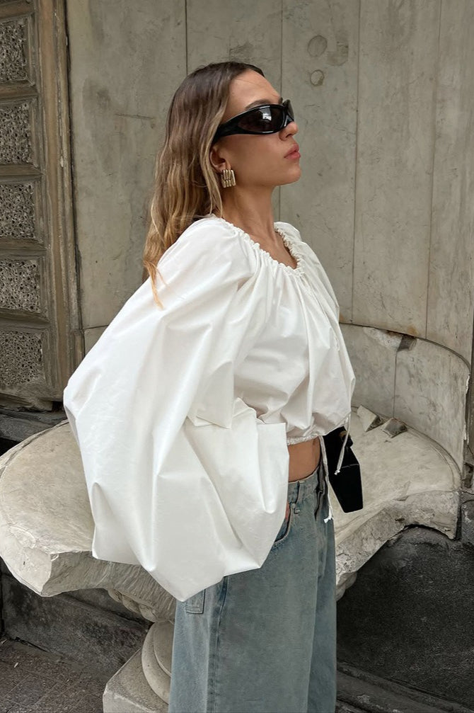 Sleek Drawstring Tie Waist Round Neck Blouse image 1