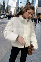 Cropped Faux Leather Insulated Puffer Jacket image 12
