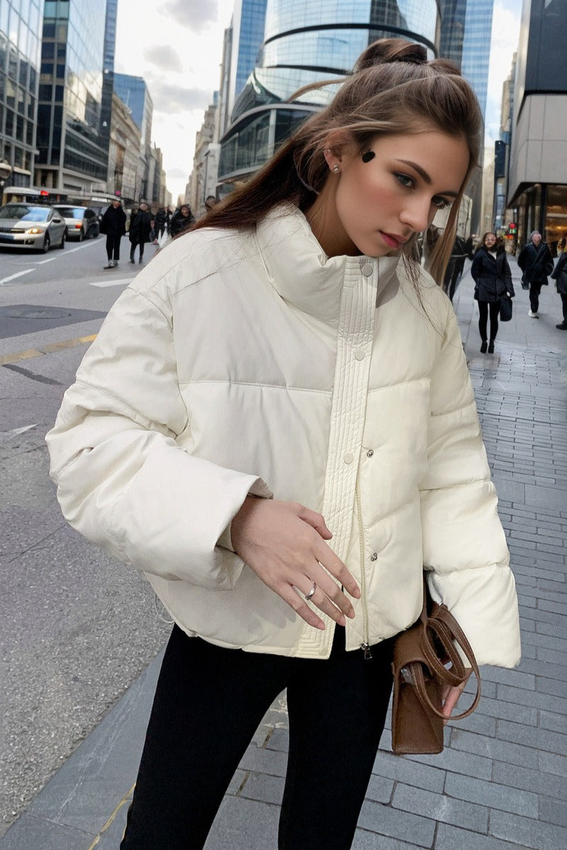 Cropped Faux Leather Insulated Puffer Jacket image 12