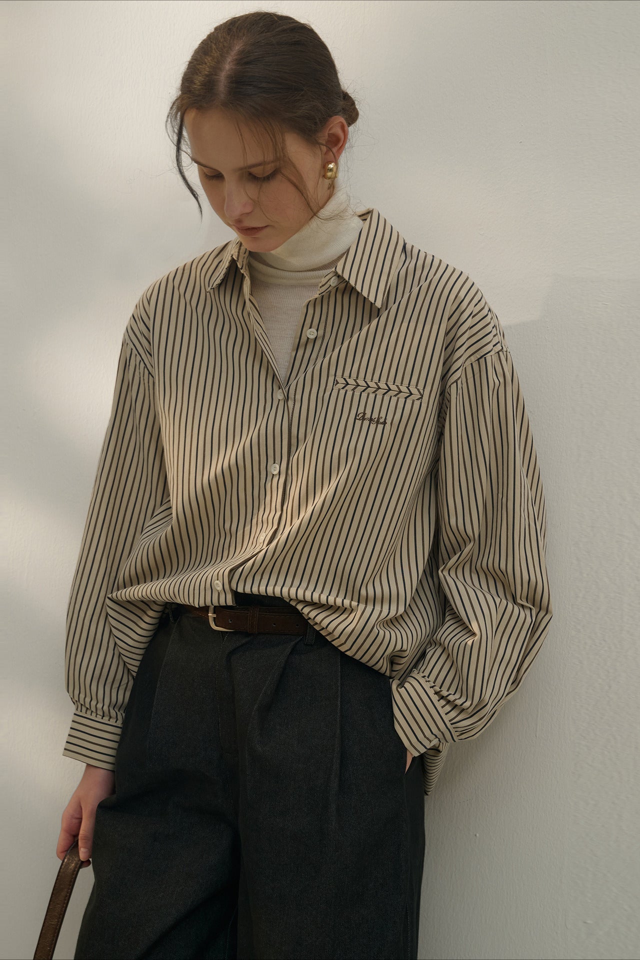 Vintage Color Block Stripe Collar Cotton Blouse image 4