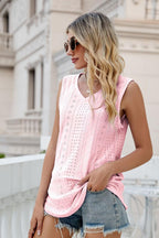 Gia Eyelet Tank detail view styled for Avrienne